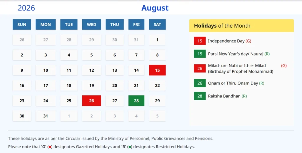Indian calendar 2026 august Indian Calendar 2026 August